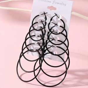 Black Hoop Earrings Set